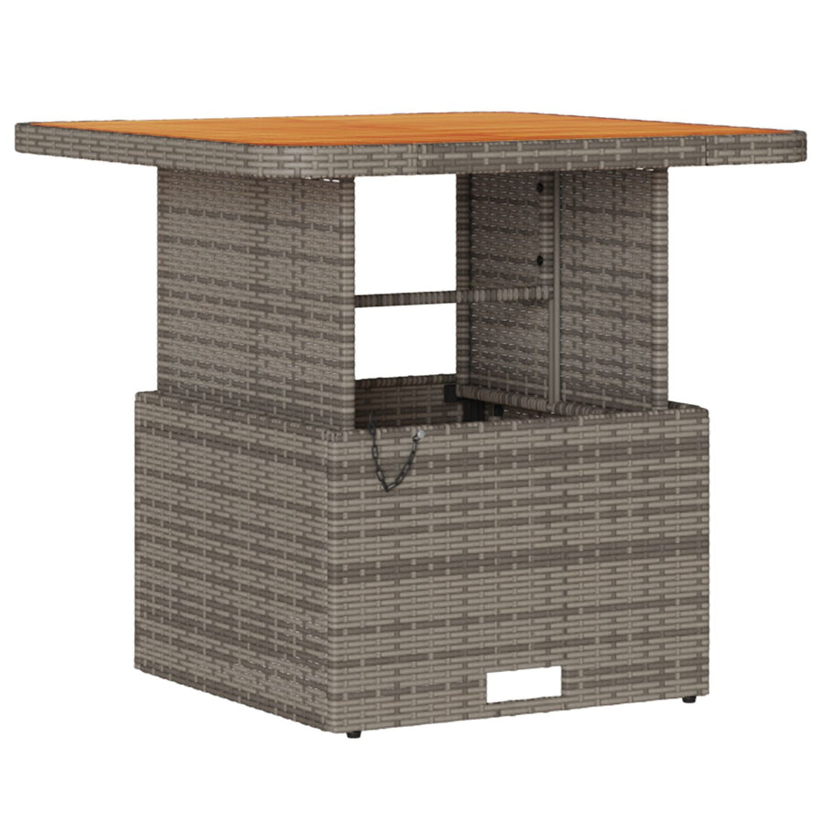 3-Delige Tuin Eetset Met Kussens Poly Rattan Acacia 80 cm Grijs 2 krukken