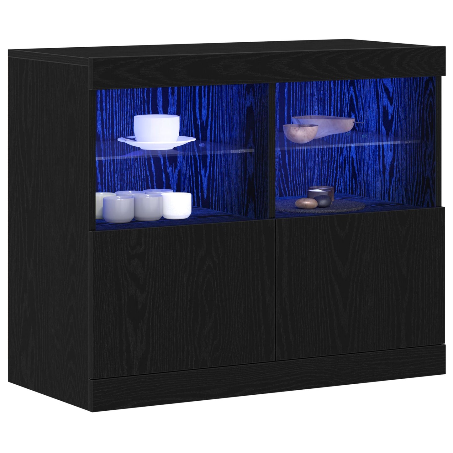 Dressoir Met Led Verlichting 81X37X67 Cm Zwart eiken