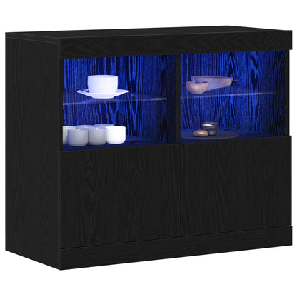 Dressoir Met Led Verlichting 81X37X67 Cm Zwart eiken