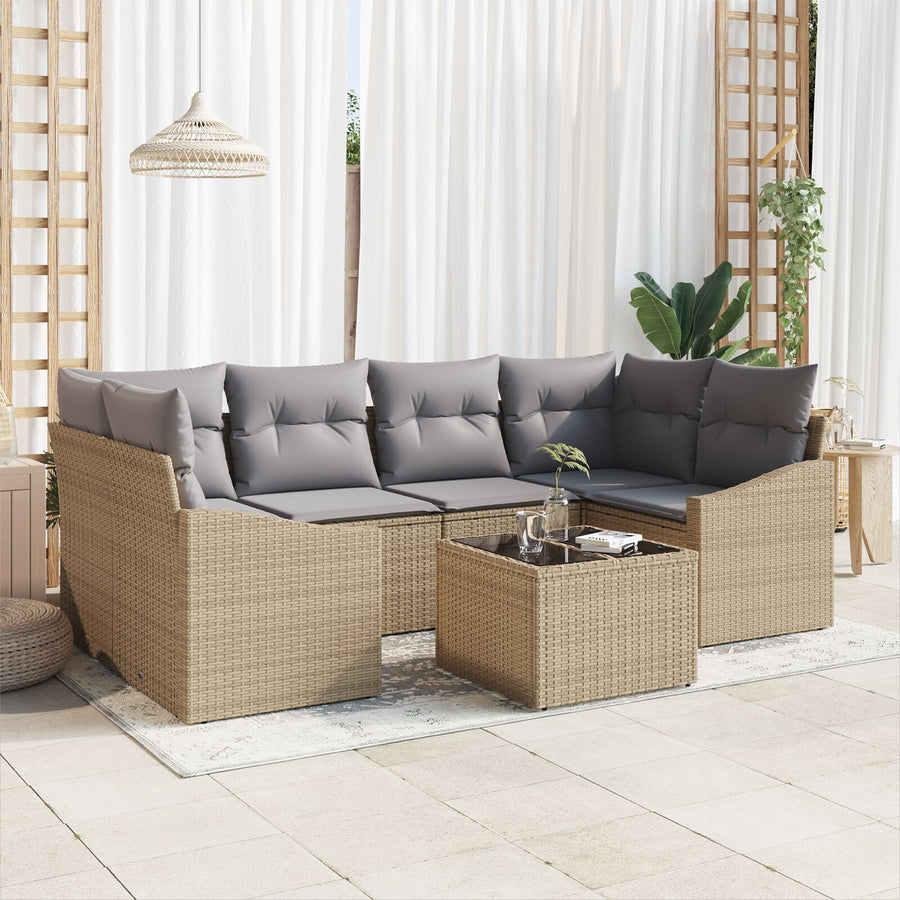 7-Delige Tuin Sofa Set Met Kussens Beige Poly Rattan
