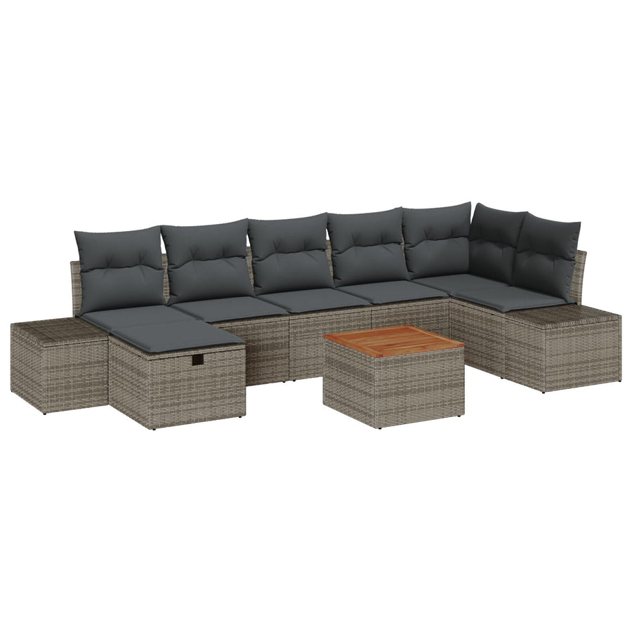 8-Delige Tuin Sofaset Met Kussens Grijs Poly Rattan Wit