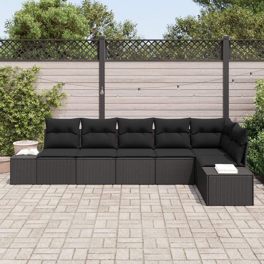 6-Delige Tuin Sofa Set Met Kussens Poly Rattan Zwart zonder tafel