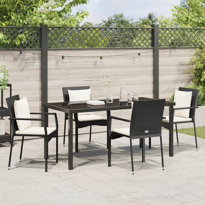 5-Delige Tuin Eetset Met Kussens Zwart Poly Rattan