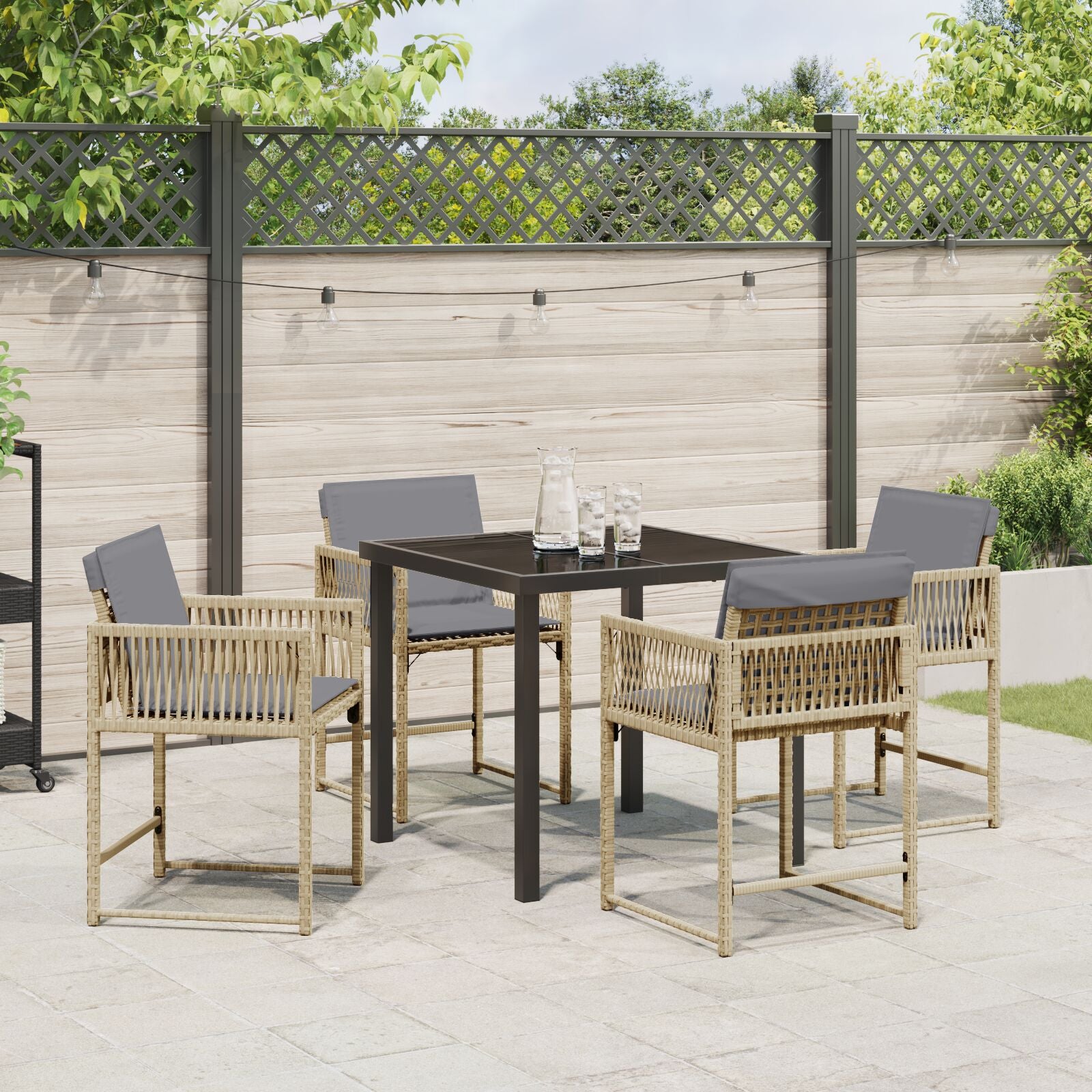 5-Delig Tuin Eetset Met Kussens Beige Poly Riet