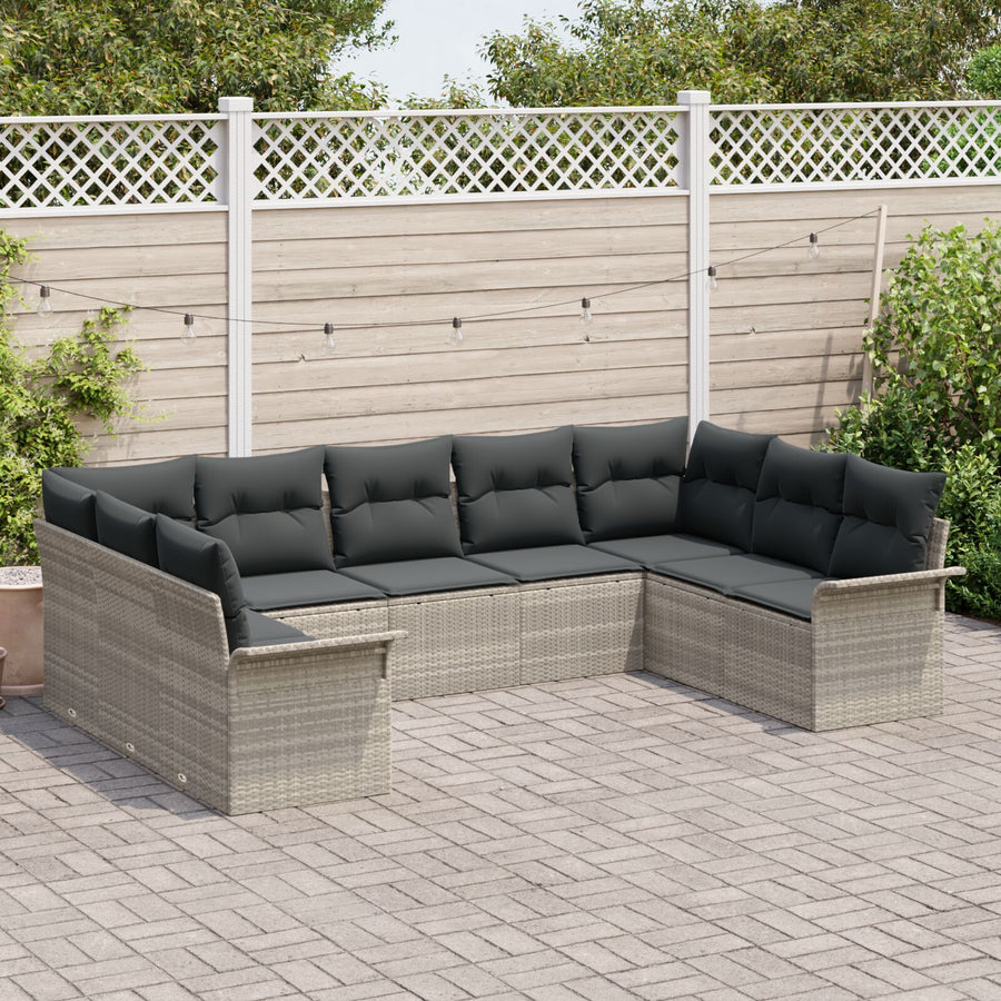 9-Delige Tuinset Met Kussens Poly Rattan Lichtgrijs zonder tafel