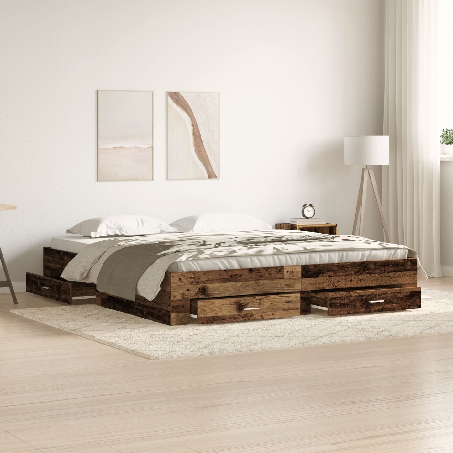 Bedframe Met Lades Oud Hout 180X200 Cm Engineered Hout Ambachtelijk Eiken