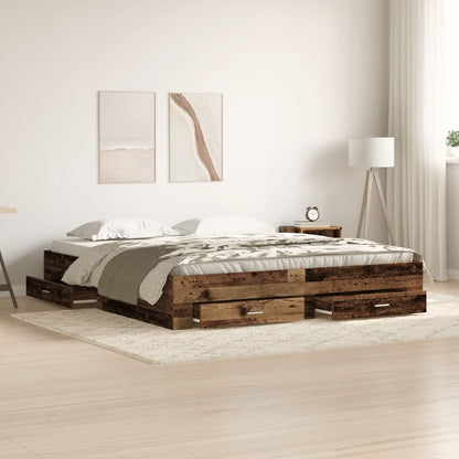 Bedframe Met Lades Oud Hout 180X200 Cm Engineered Hout Ambachtelijk Eiken