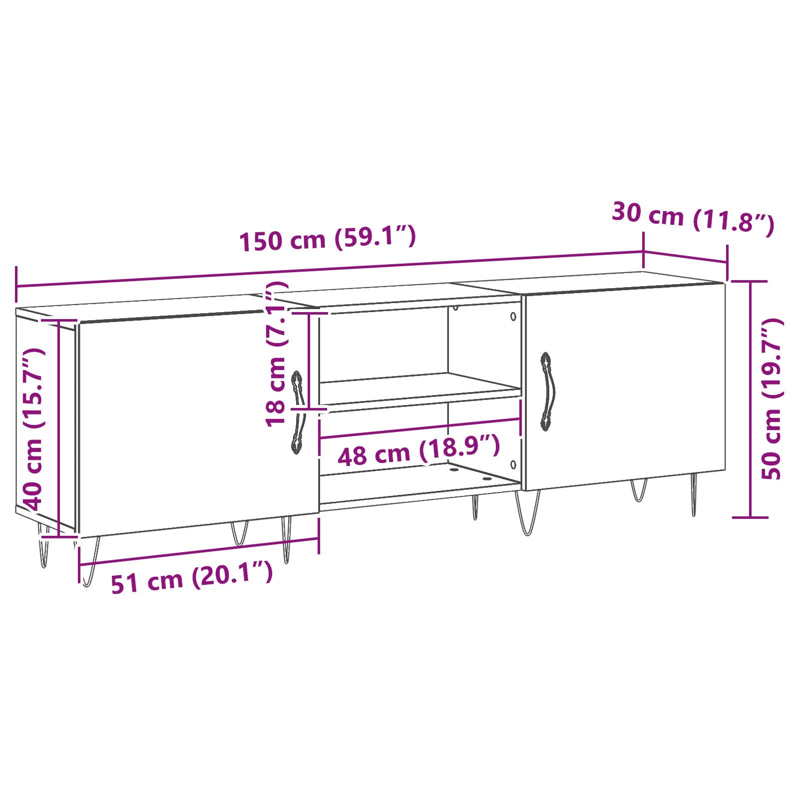 Tv-Kast Zwart Eiken 150X30X50 Cm Bewerkt Hout