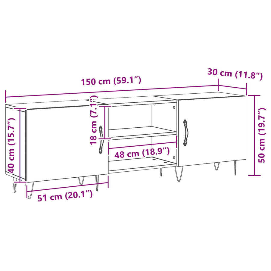 Tv-Kast Zwart Eiken 150X30X50 Cm Bewerkt Hout