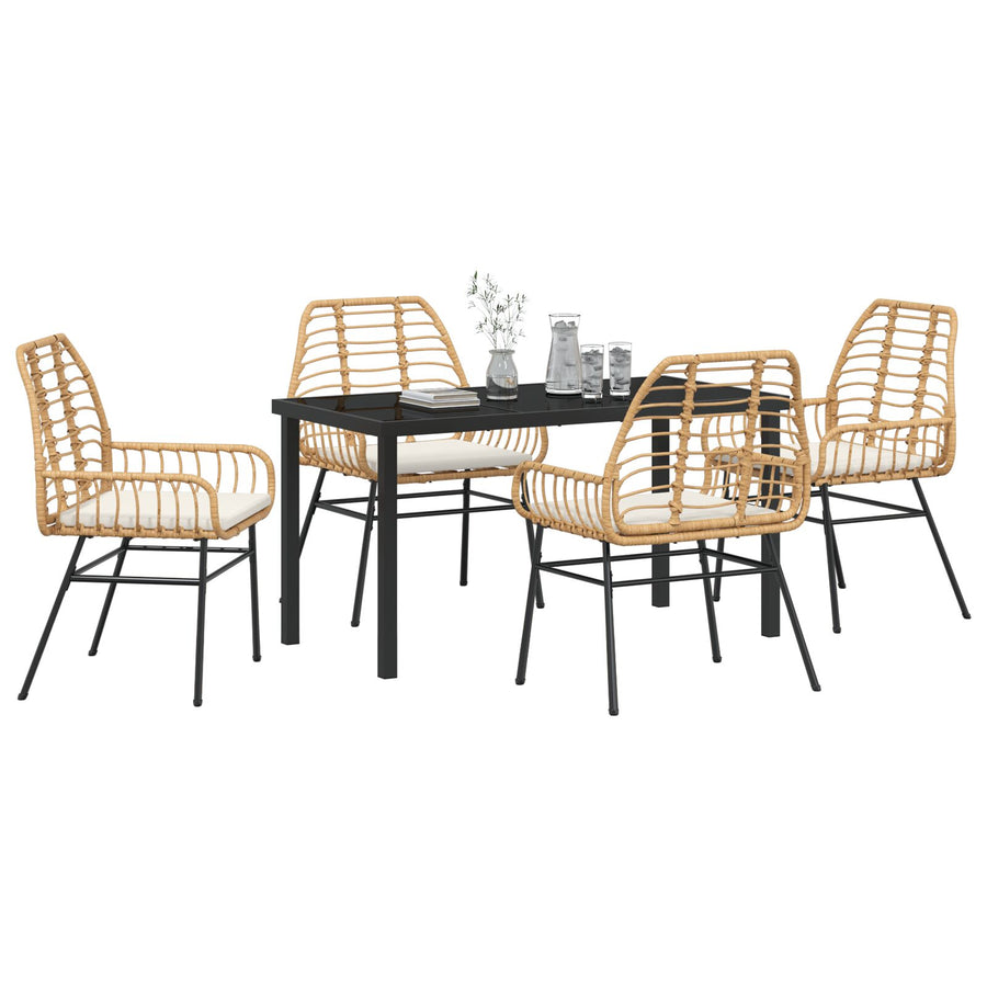 5-Delige Tuin Eetset Met Kussens Bruin Poly Rattan
