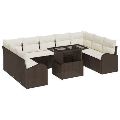 10-Delige Tuin Sofa Set Met Kussens Bruin Poly Rattan