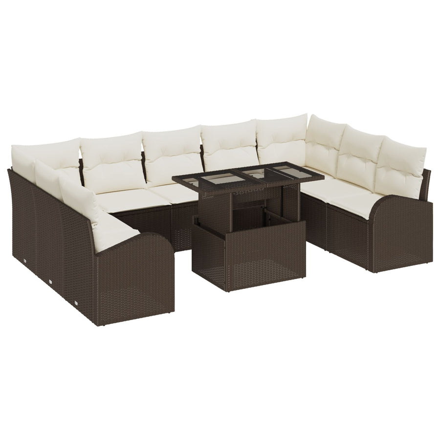10-Delige Tuin Sofa Set Met Kussens Bruin Poly Rattan