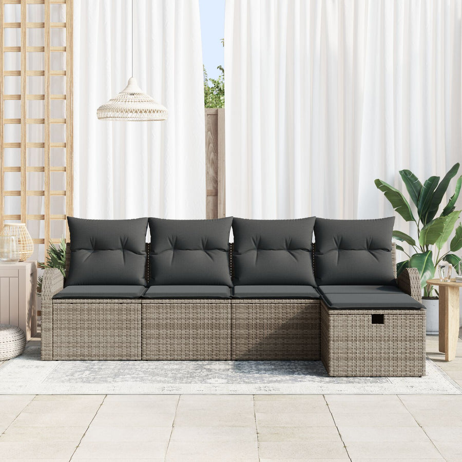 5-Delige Tuin Sofa Set Met Kussens Grijs Poly Rattan