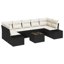 Tuin Sofa Set Set Van 8 Zwart En Wit Poly Rattan, Staal, Polyester