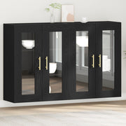 Wandkast 69,5x34x90 cm zwart eiken set van 2