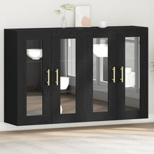 Wandkast Set Van 2 Zwart Eiken Bewerkt Hout 139 X 34 X 90 Cm