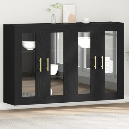 Wandkast Set Van 2 Zwart Eiken Bewerkt Hout 139 X 34 X 90 Cm