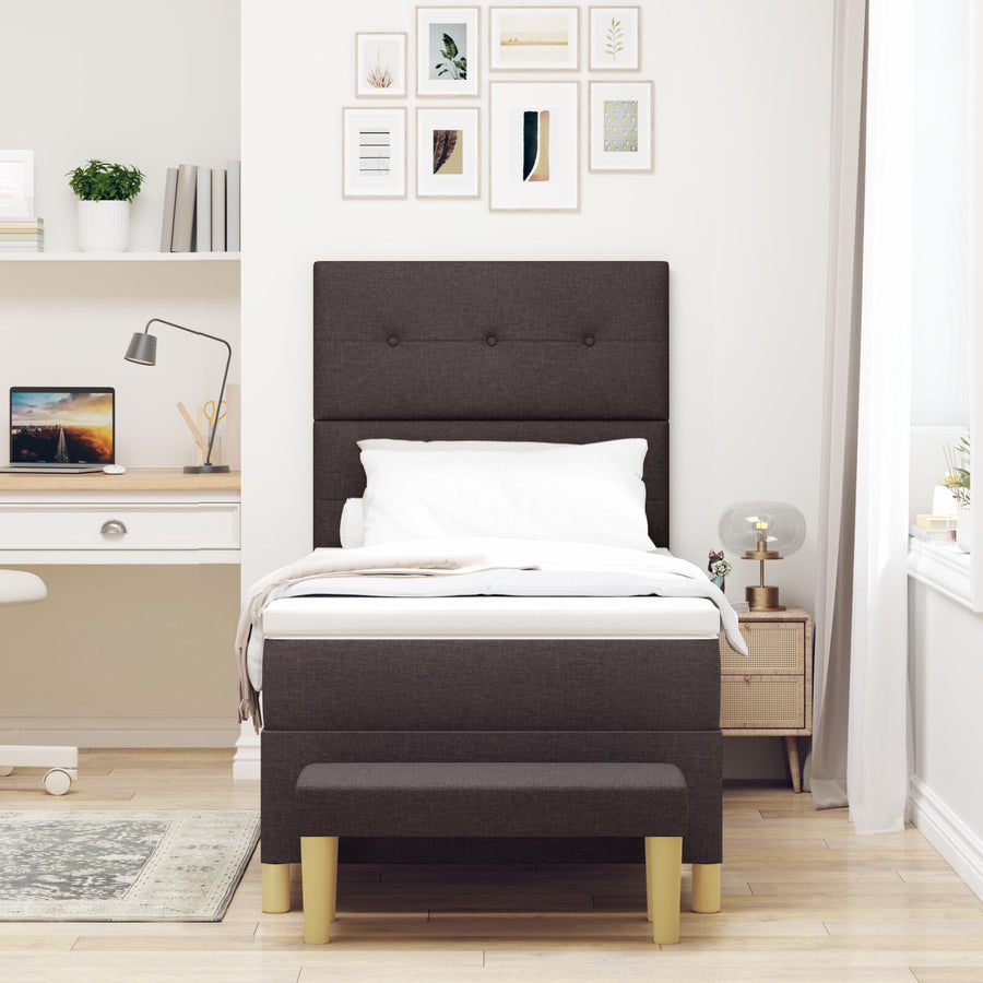 Boxspring Bed Met Matras & Bank Stof Donkerbruin 90 x 200 cm Knoopgevel