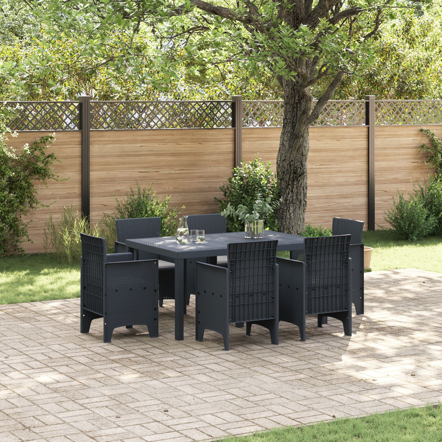 7-Delige Tuin Eettafel Set Met Kussens Anthraciet Poly Rattan