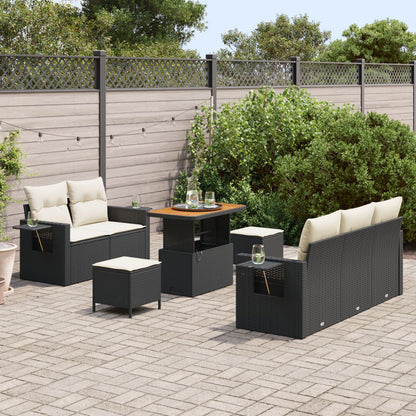 8-Delige Tuin Sofa Set Met Kussens Zwart Poly Rattan Acacia, 3-Delige Tuin Eetset Met Kussens Zwart Poly Rattan Acacia Wit