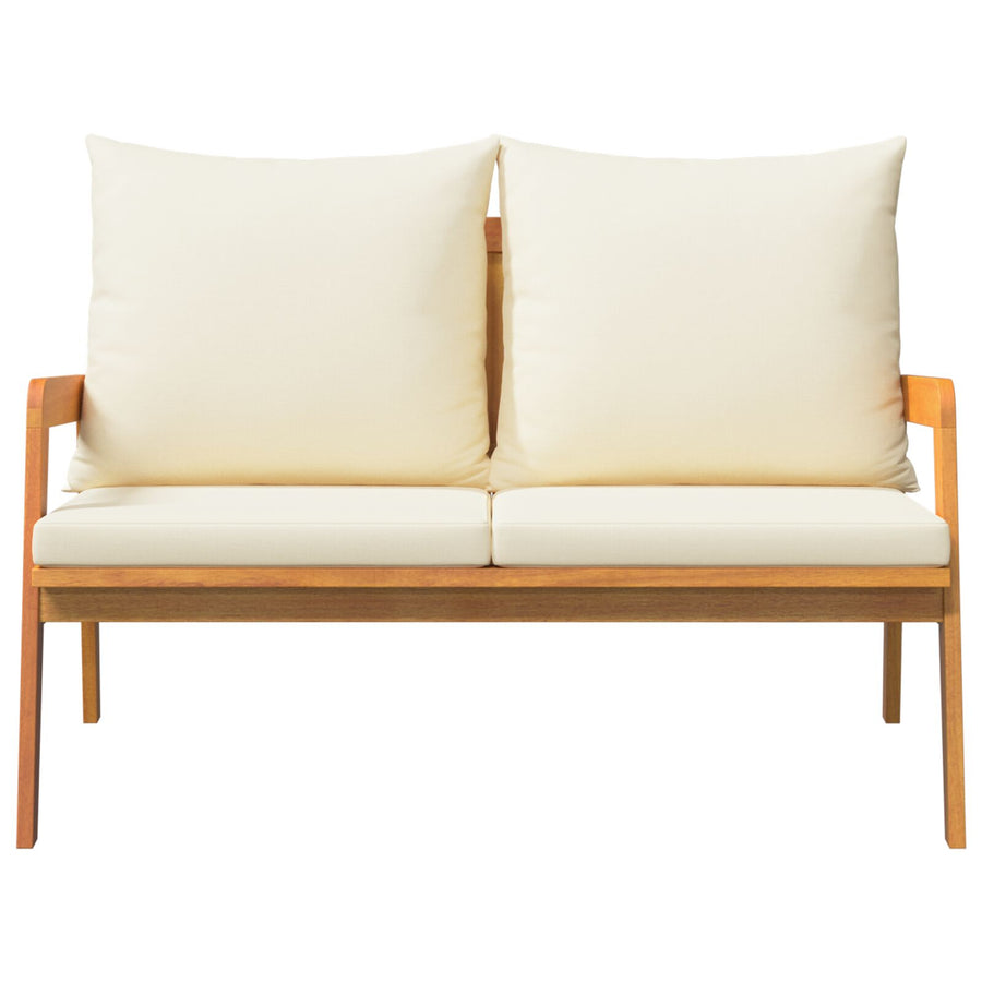 Tuin Met Kussens 115X65X71 Cm Massief Acaciahout Crème Wit Bank