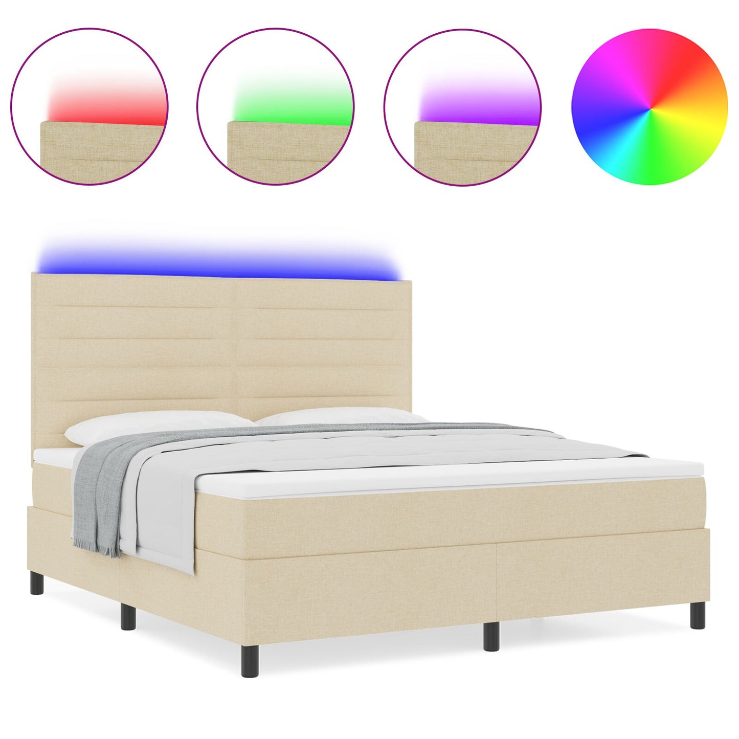 Boxspringbed Met Matras & Led Stof Crème 140 x 190 cm Lijnen ontwerp