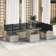 Loungeset 9-delig polyrattan lichtgrijs