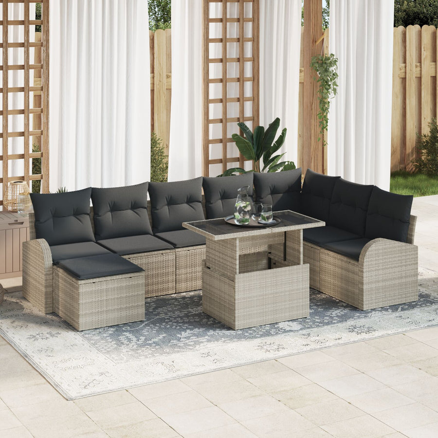 9-Delige Tuin Sofa Set Met Kussens Lichtgrijze Poly Rattan