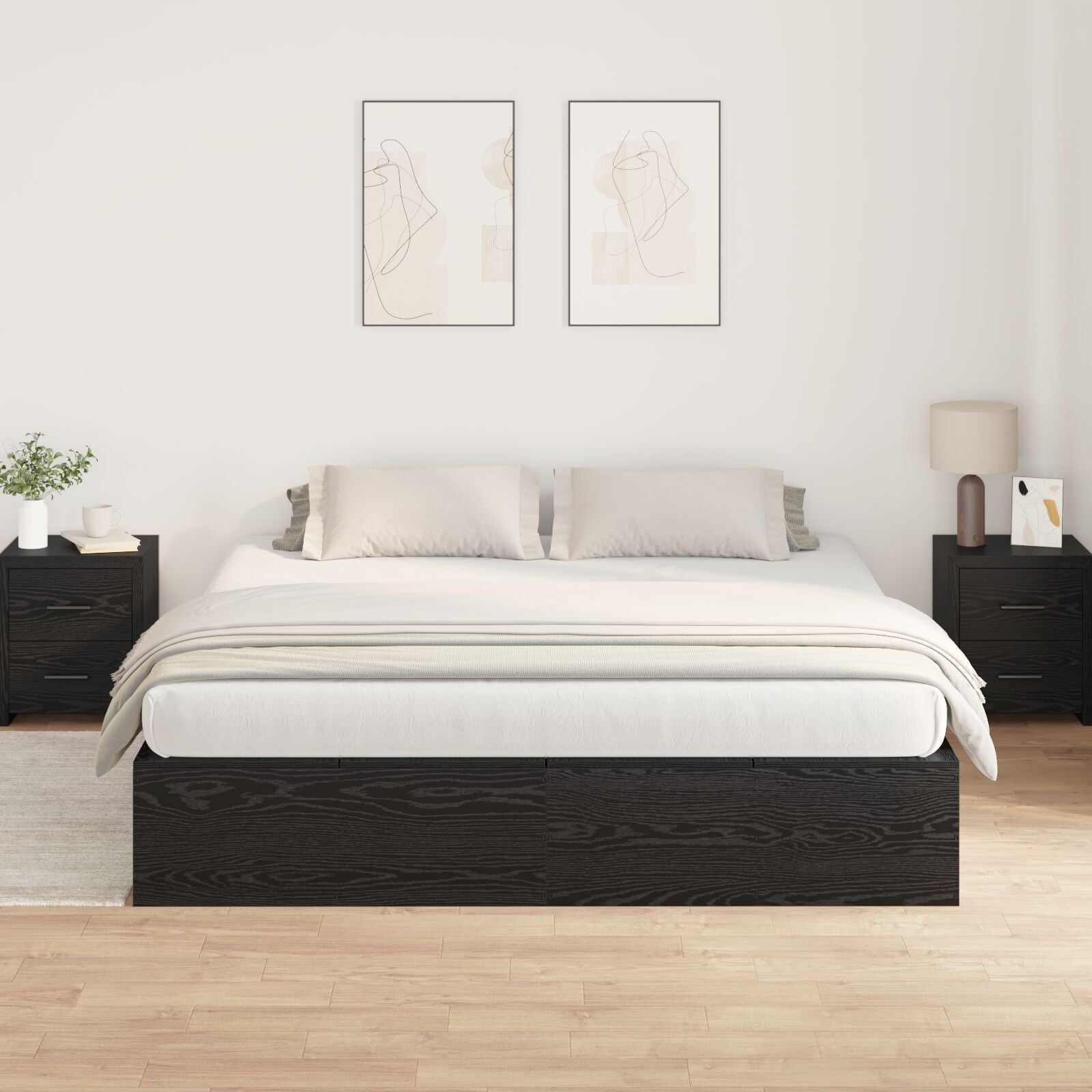 Opbergbedframe Zwart Eiken 200 x 200 cm