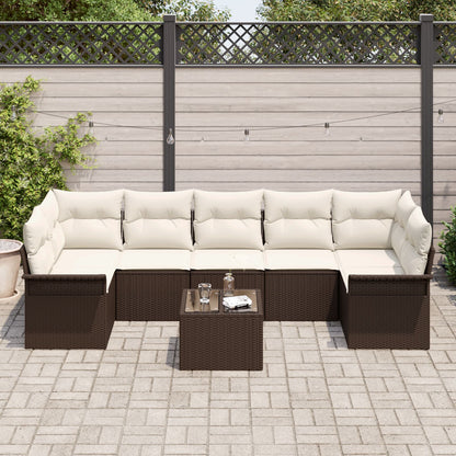 8-Delige Tuin Sofa Set Met Kussens Bruin Poly Rattan