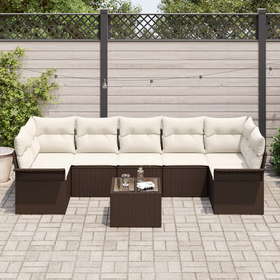 8-Delige Tuin Sofa Set Met Kussens Bruin Poly Rattan