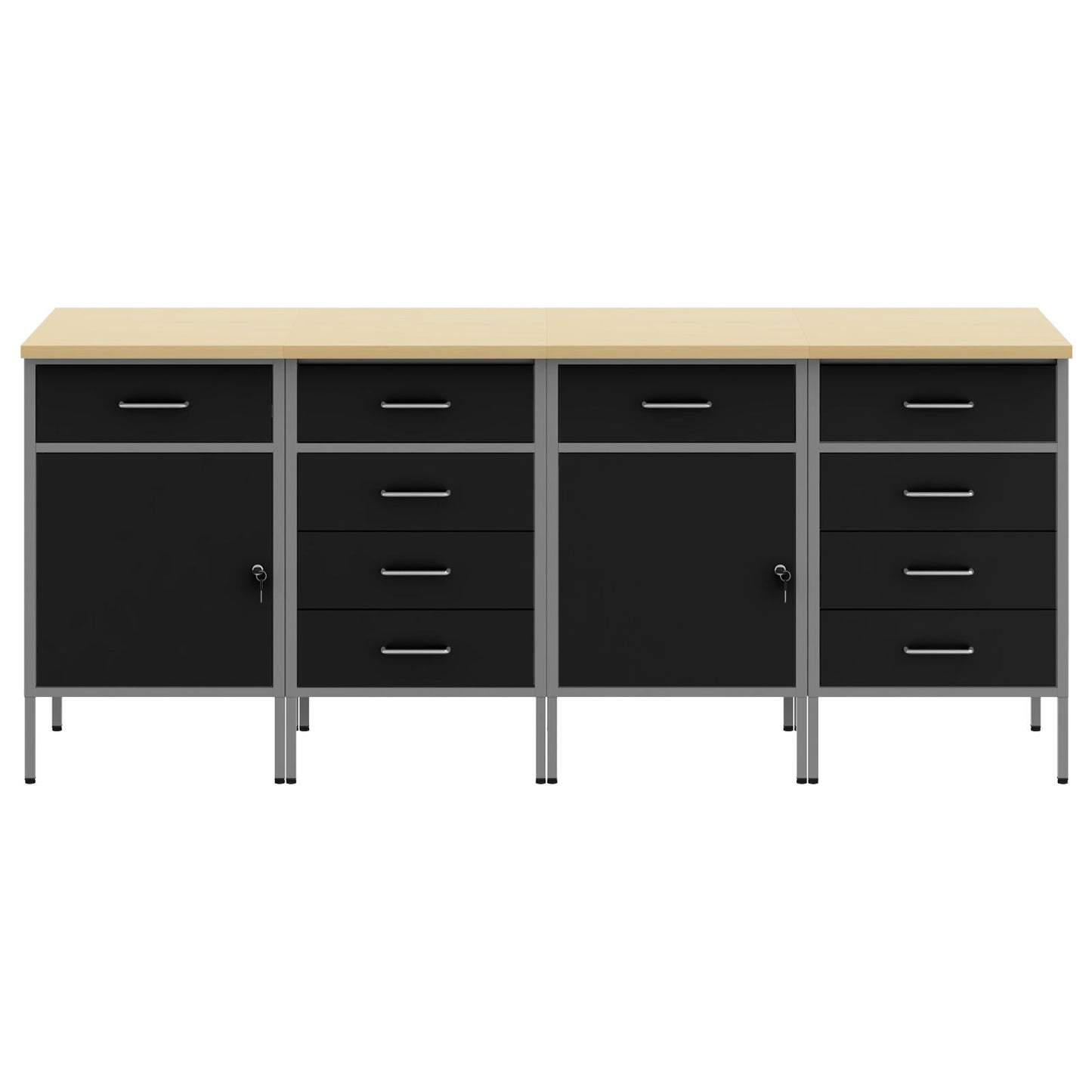 4-Delige Werkkast Set En Grijs Gelaagd Hout En Staal 4x (2x84/2x85 cm) Zwart 4x kast