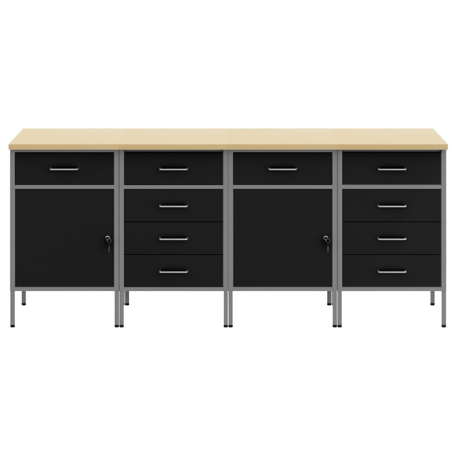 4-Delige Werkkast Set En Grijs Gelaagd Hout En Staal 4x (2x84/2x85 cm) Zwart 4x kast