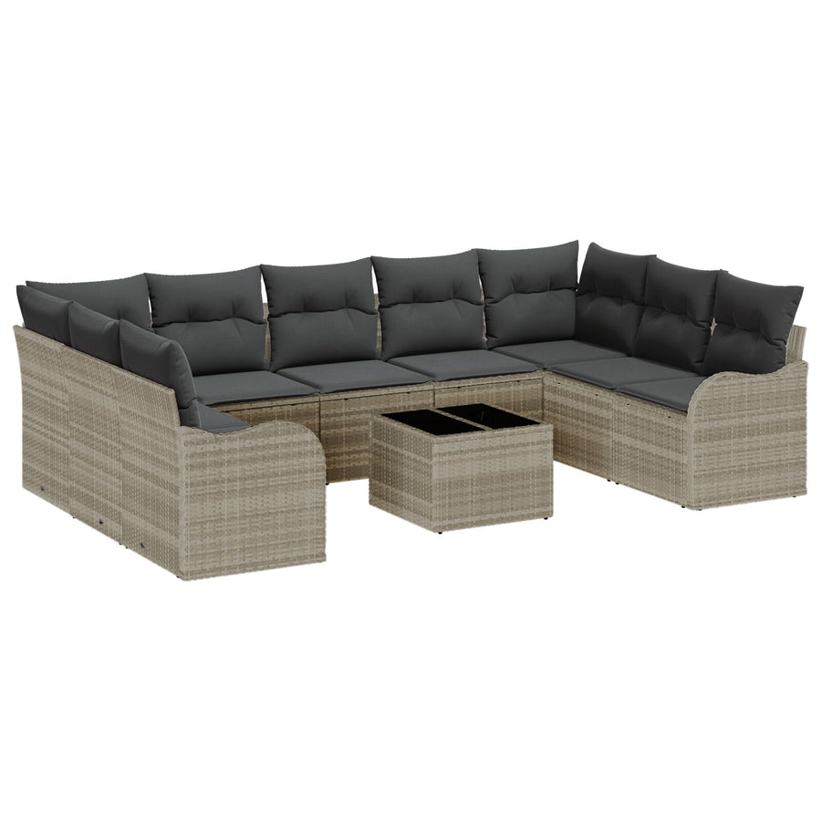 10-delige tuinsofa set met kussens grijs poly rattan, vidaXL 2-zits tuinsofa met kussens lichtgrijs poly rattan