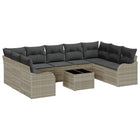 Tuinset poly rattan 10-delig lichtgrijs