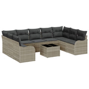 Tuinset poly rattan 10-delig lichtgrijs