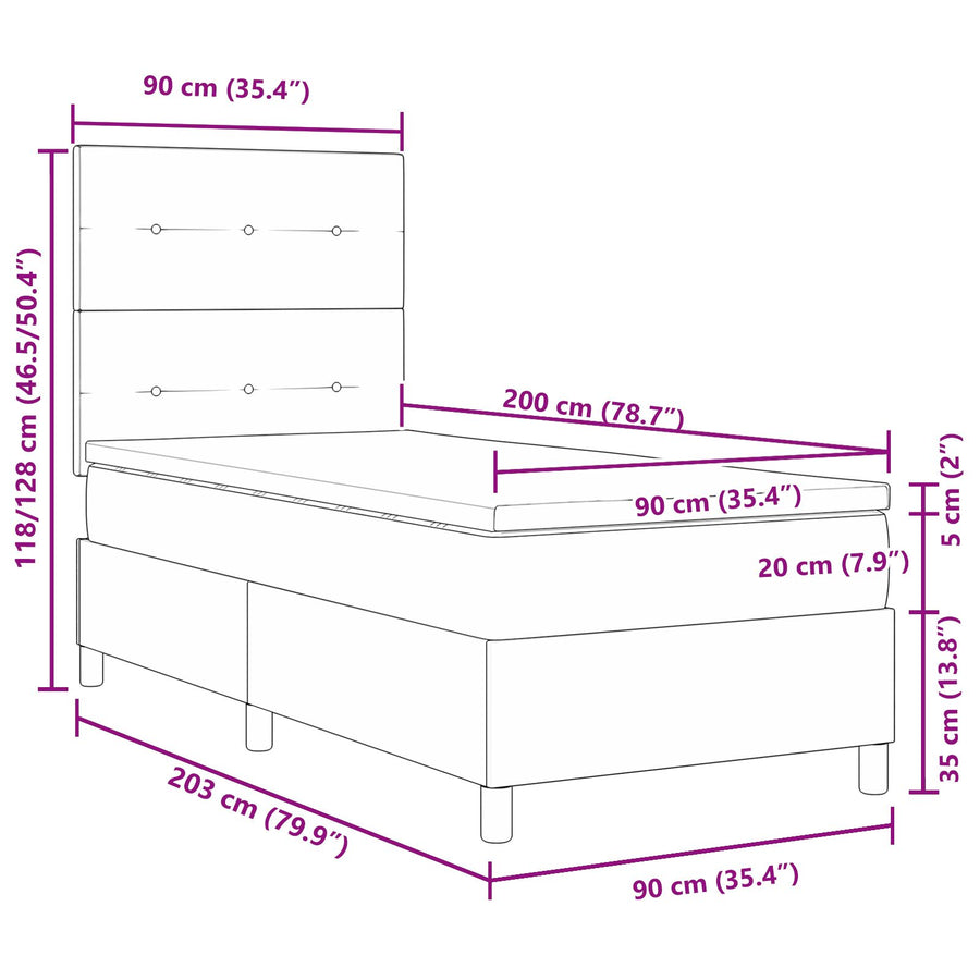 Boxspring Bed Met Matras Stoffen Lichtgrijs 90 x 200 cm Geknoopte knopen