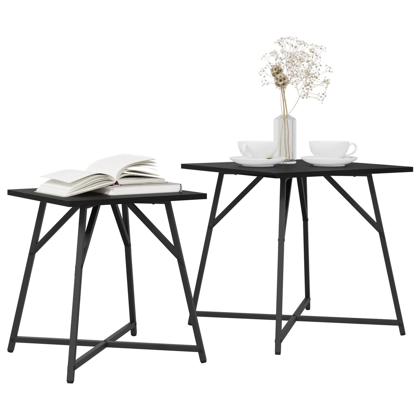 Bijzettafel Set Van 2 Hout En Metaal Zwart eiken