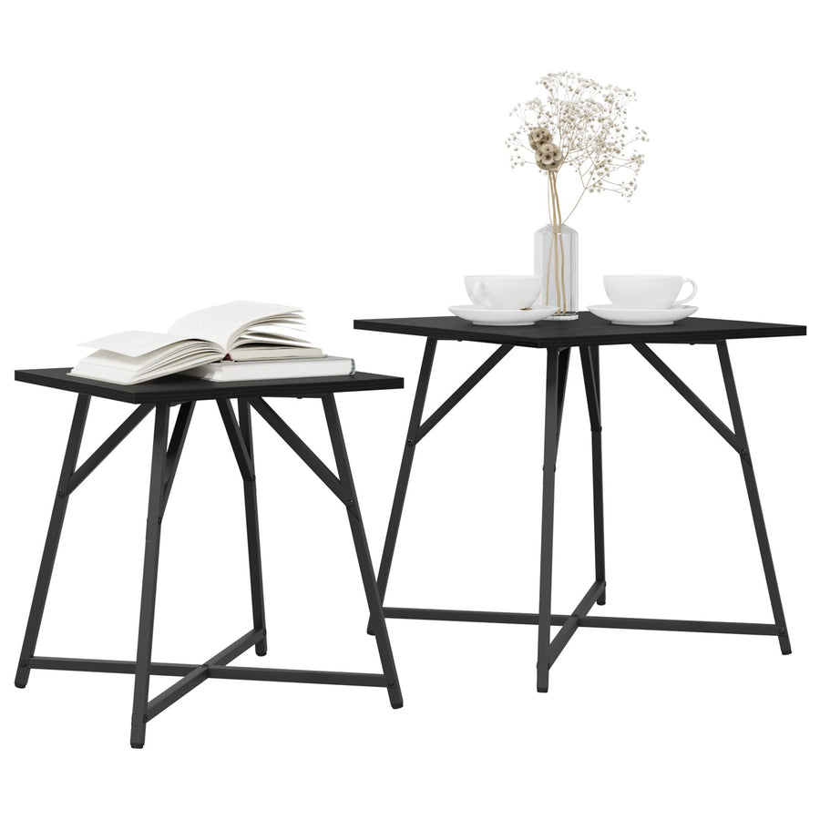 Bijzettafel Set Van 2 Hout En Metaal Zwart eiken
