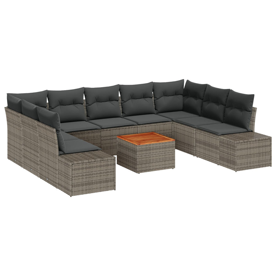 10-Delige Tuin Sofa Set Met Kussens Grijs Poly Riet Acacia