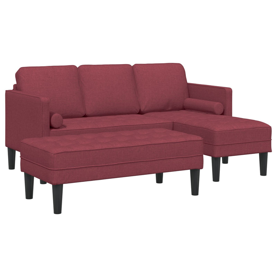 2 Delige Sofa Set Met Kussens In Bordeauxrood Stof Bordeauxrood. L-vormige sofa + bank