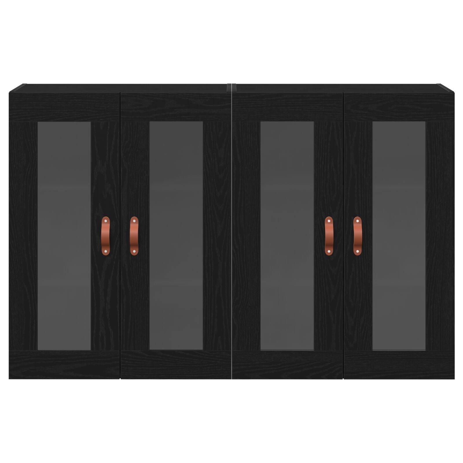 Wandkast Set Van 2 Zwart Eiken Massief Hout, Glas