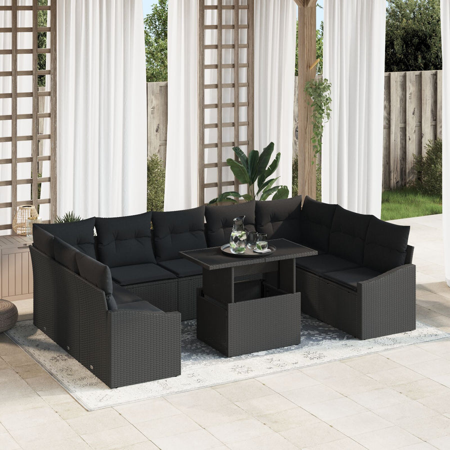 Tuin Sofa Set Set Van 10 Zwart Rattan Tuin Sofa Set Rechthoekig