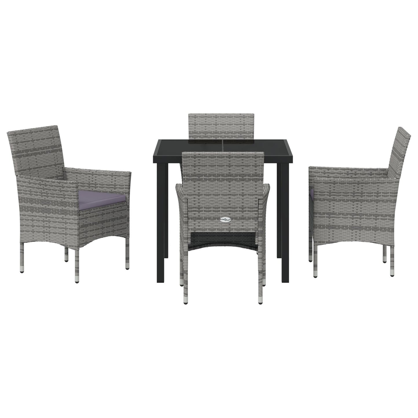 5-Delige Tuin Eetset Grijs Poly Riet
