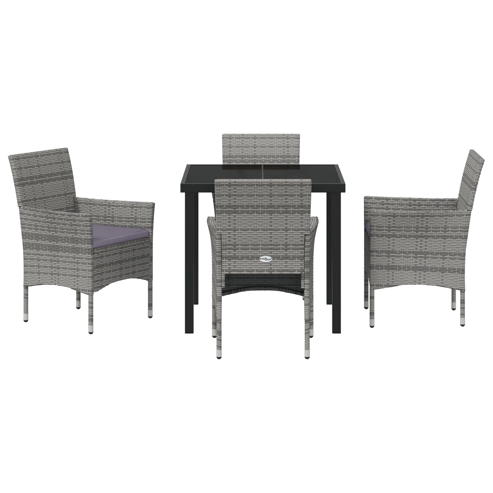5-Delige Tuin Eetset Grijs Poly Riet