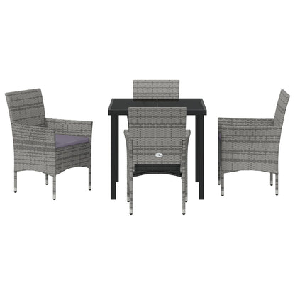 5-Delige Tuin Eetset Grijs Poly Riet
