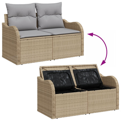 2-Zits Tuinbank Met Opbergruimte & Kussens Poly Rattan Beige en grijs met opslag