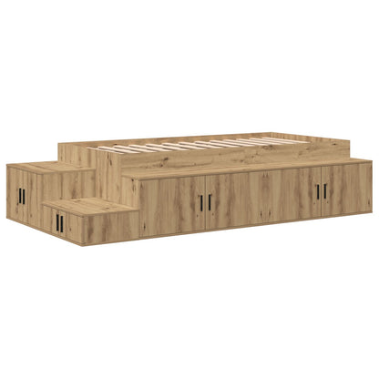 Opslagbed Massief Eiken Bewerkt Hout 75 X 190 Cm Opslagbedframe Artisanaal Eiken