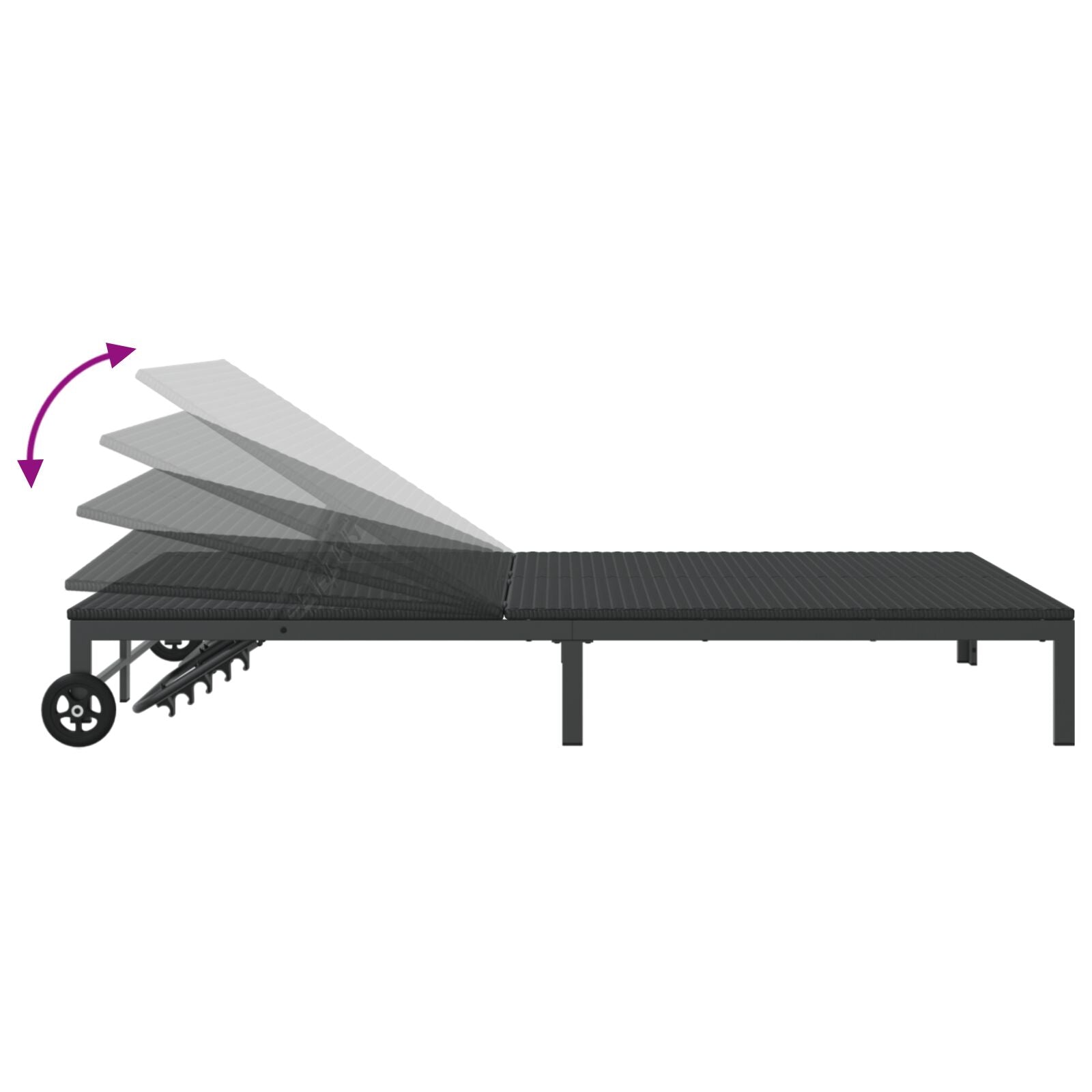 Zonnebed Met Kussens En Wielen Voor 2 Personen Poly Rattan Zwart 200 x 109 x 27,5 cm