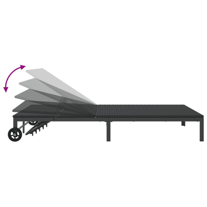 Zonnebed Met Kussens En Wielen Voor 2 Personen Poly Rattan Zwart 200 x 109 x 27,5 cm